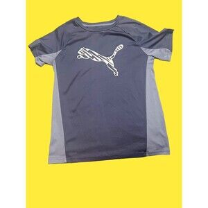 Puma Kids Blue White Logo Large Slim fit Fast Dry Athletic Short Sleeve T-Shirt